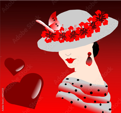 femme au chapeau et message d'amour