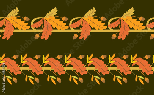set of the seamless borders with oak leaves