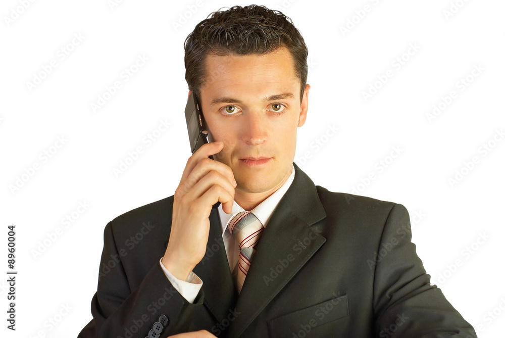 Businessman with cellphone and briefcase. Isolated on white. Businessman with cellphone and briefcase. Isolated on white.