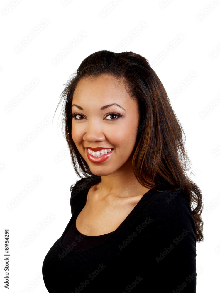 Attractive young black woman smiling with braces Attractive young black woman smiling with braces