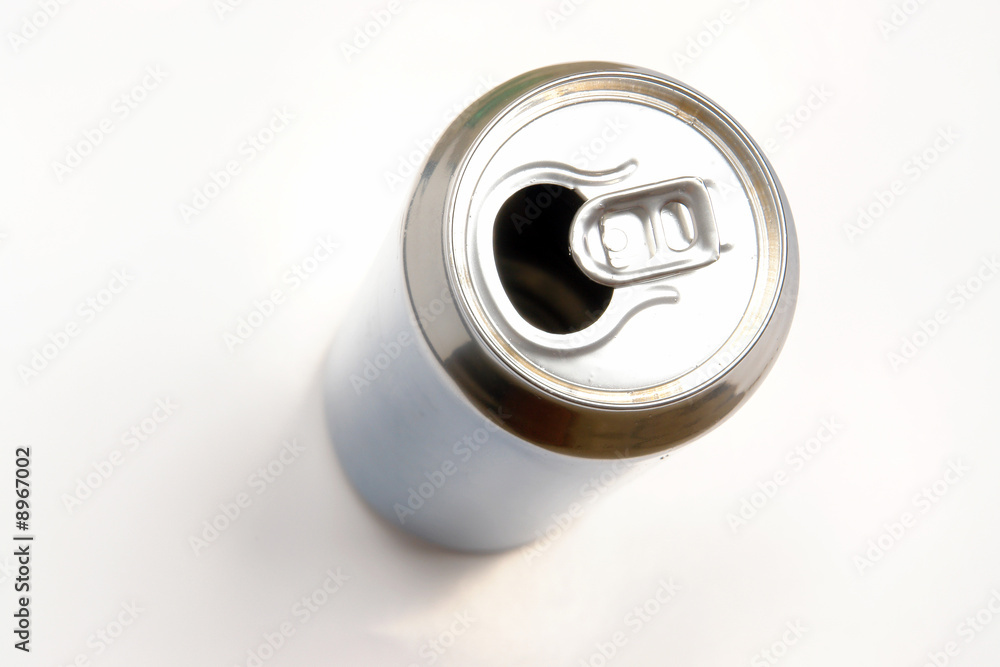 Empty aluminum beer can shot from above Empty aluminum beer can shot from above