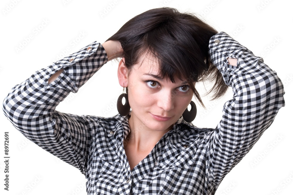 Female portrait. The beautiful woman on a white background. Female portrait. The beautiful woman on a white background.