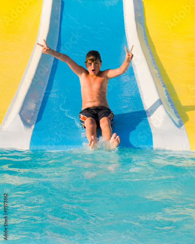 boy on a waterslide.