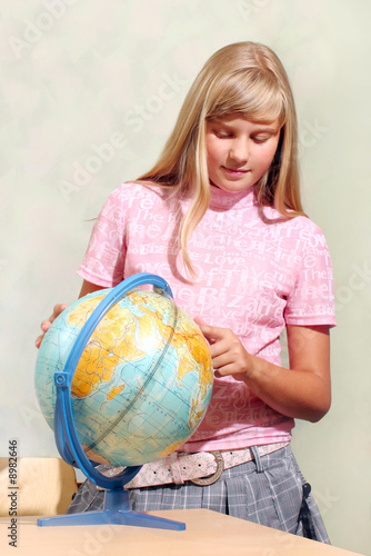 Schoolgirl & globe