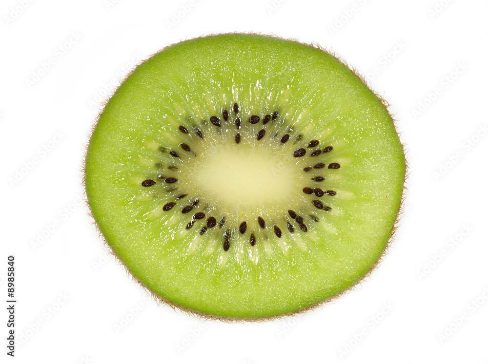 Close up of kiwi slice in isolated white background Close up of kiwi slice in isolated white background