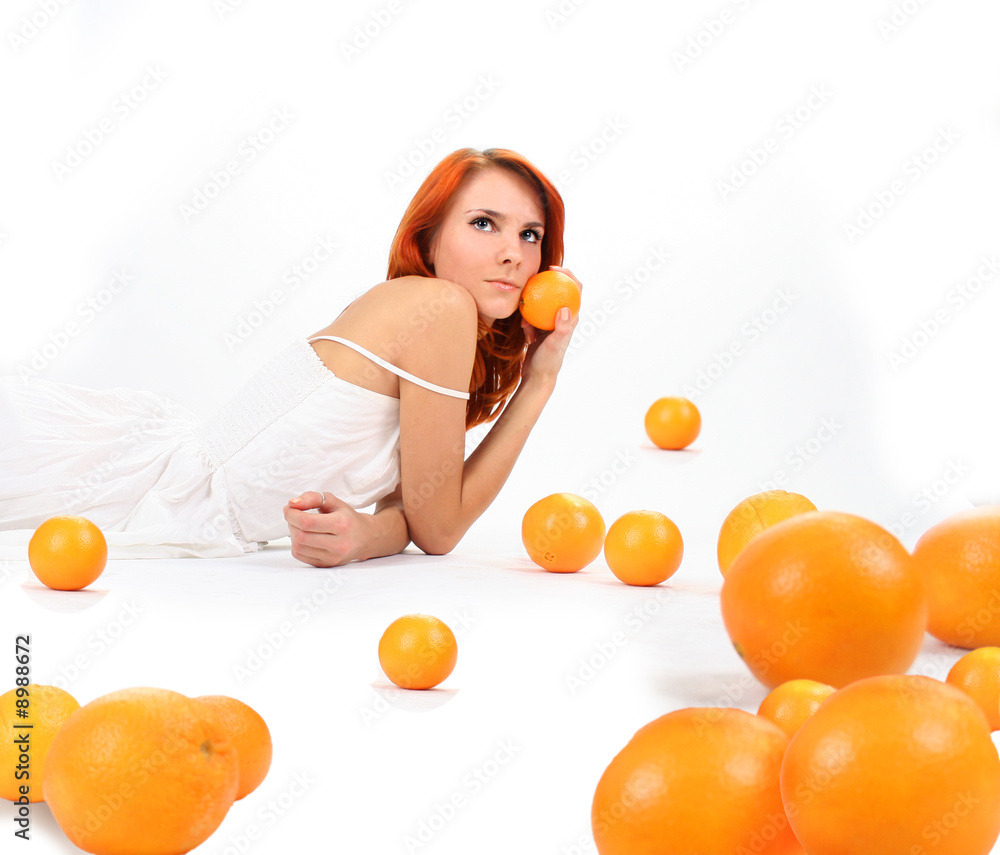 redhead girl and oranges in studio redhead girl and oranges in studio