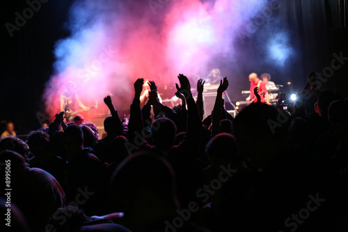 silhouettes of a crowd on music concert with raised hands