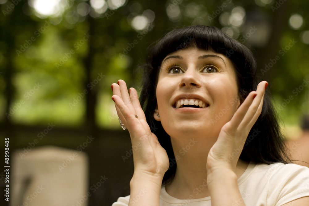 outdoor portrait yound pretty brunet girl in delight outdoor portrait yound pretty brunet girl in delight