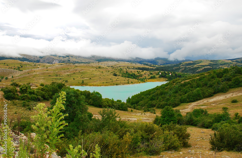 Rural landscape, mountain lake