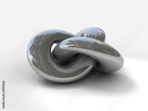 3D model  of tied torus knot in silver chrome metallic material photo