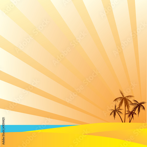An oasis is in the desert. Vector.