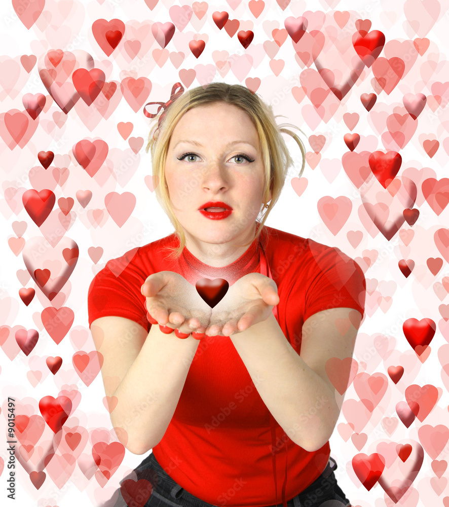beautiful blond girl with shining hearts beautiful blond girl with shining hearts