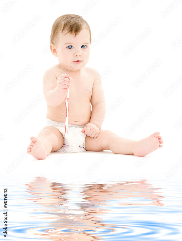 picture of baby boy in diaper with toothbrush picture of baby boy in diaper with toothbrush
