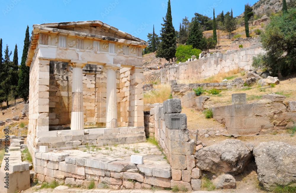 the Treasury of Athens in Delphi, Greece