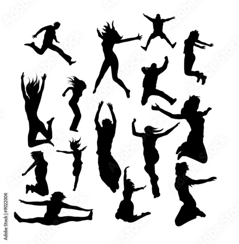 Large set of vector jumping silhouettes photo