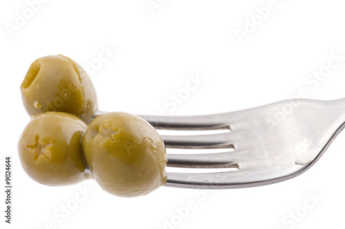 object on white - food Olive on fork