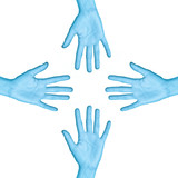 4 blaue Hände
