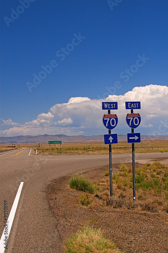 Highway directional signage on a remote stretch of interstate