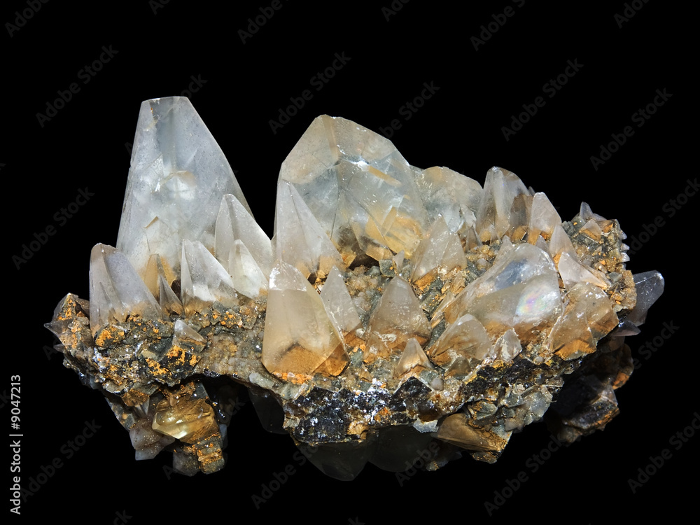 Crystals of a kaltsit on a black background Crystals of a kaltsit on a black background