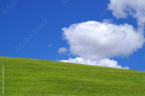 ciel bleu sur une colline verte