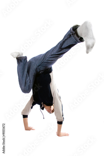Young adult break dance, isolated on white