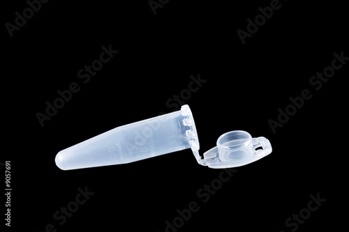 Open empty eppendorf vial isolated on black background