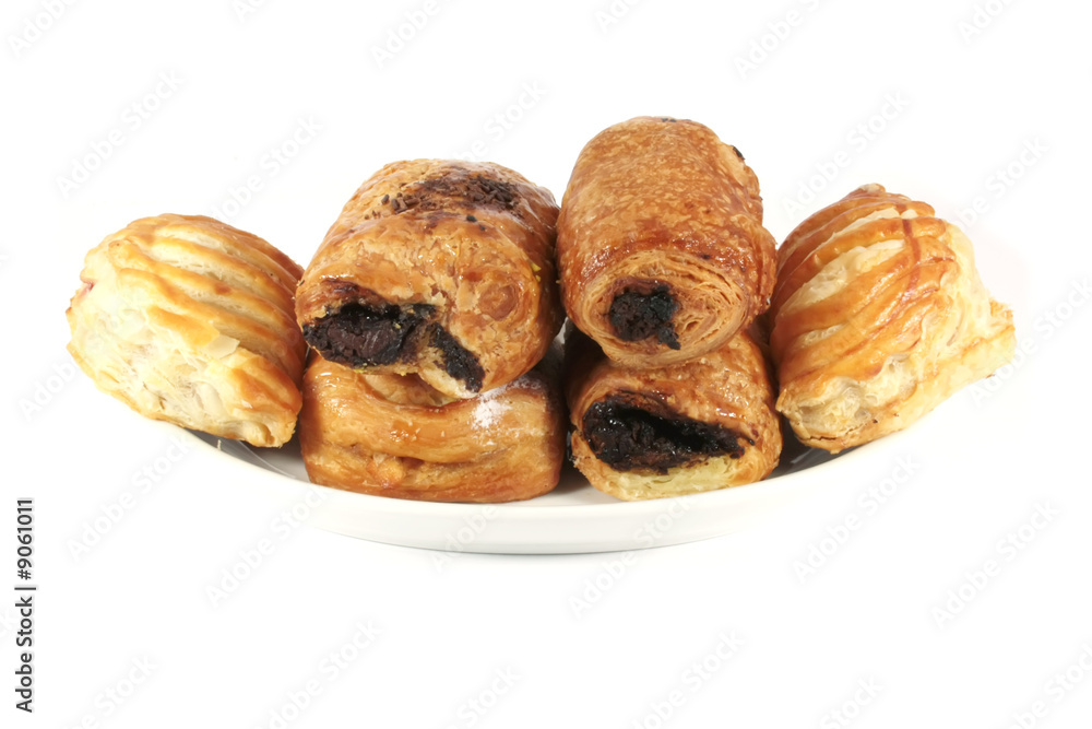 Various Danish Pastries Isolated on a White Background