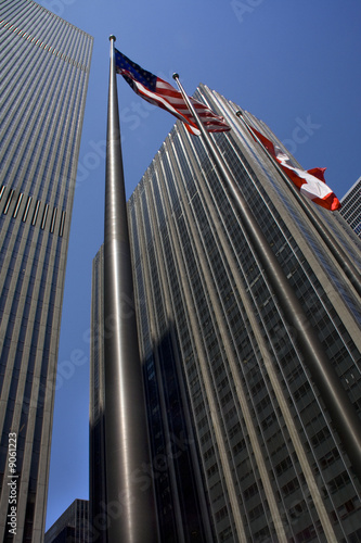 Steel Buildings Skyscrapers Flags New York City...