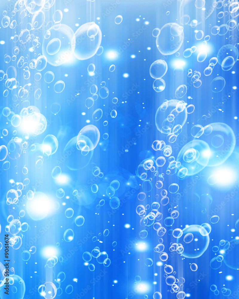 Rising air bubbles on a soft blue background Rising air bubbles on a soft blue background