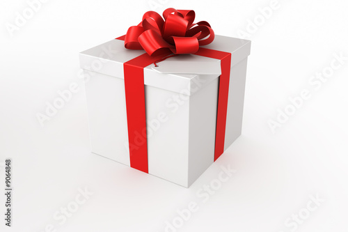 3d rendering of a white gift box with a tag