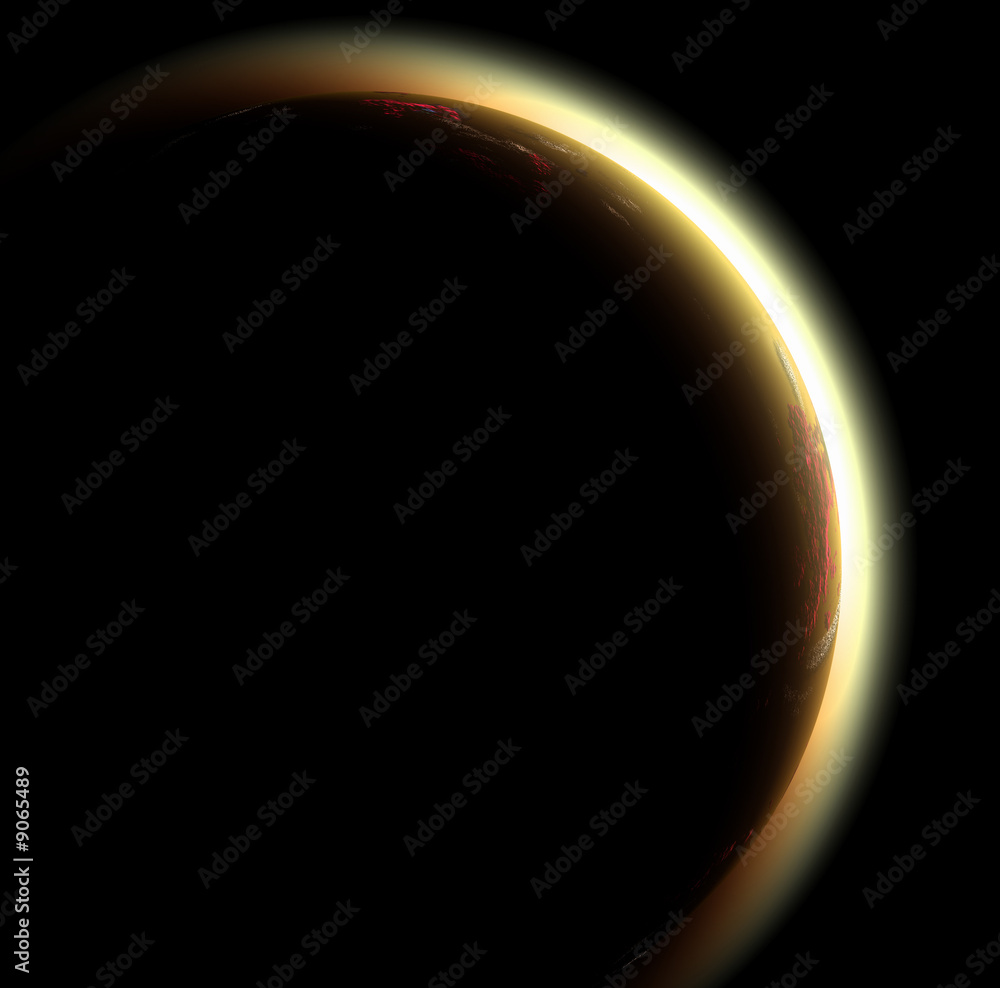 The sunrise in space on a black background The sunrise in space on a black background