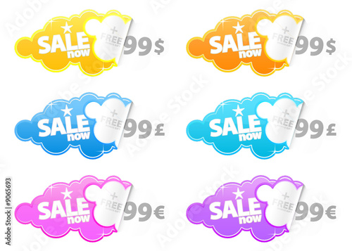 Sale now peeling stickers with currency label