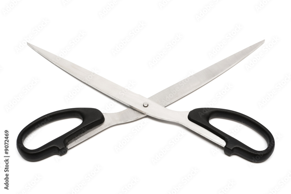 Modern metal scissors on a white background Modern metal scissors on a white background