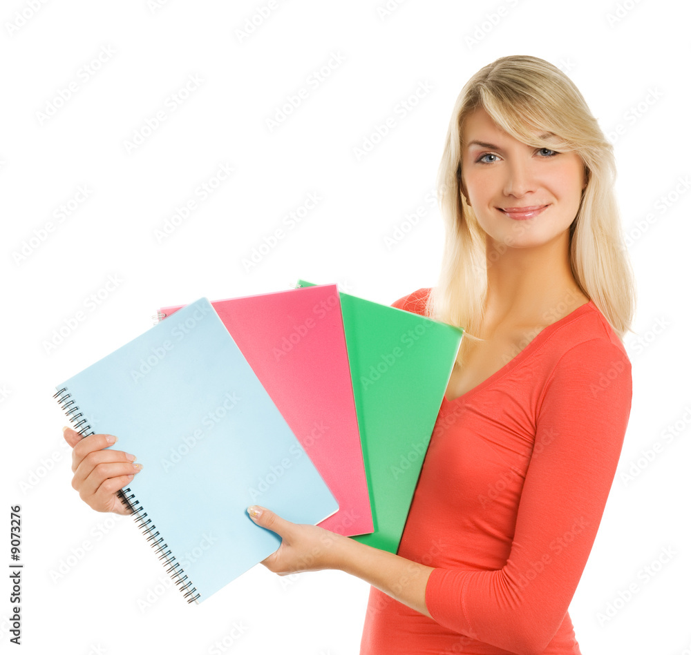 Fototapeta premium Attractive teenage girl with notebooks