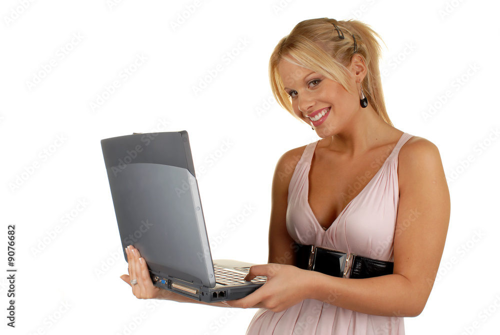 Attractive female with notebook isolated over white Attractive female with notebook isolated over white