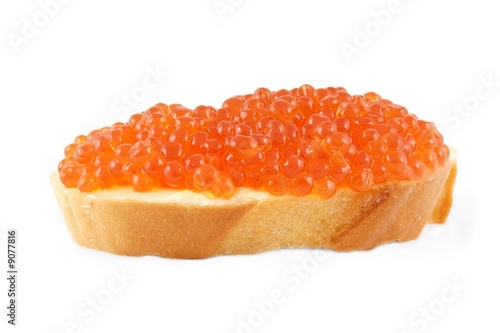 Sandwich with caviar isolated on white