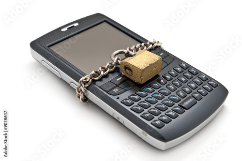 Blocked mobile phone with a chain and lock