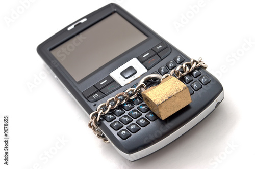 Blocked mobile phone with a chain and lock
