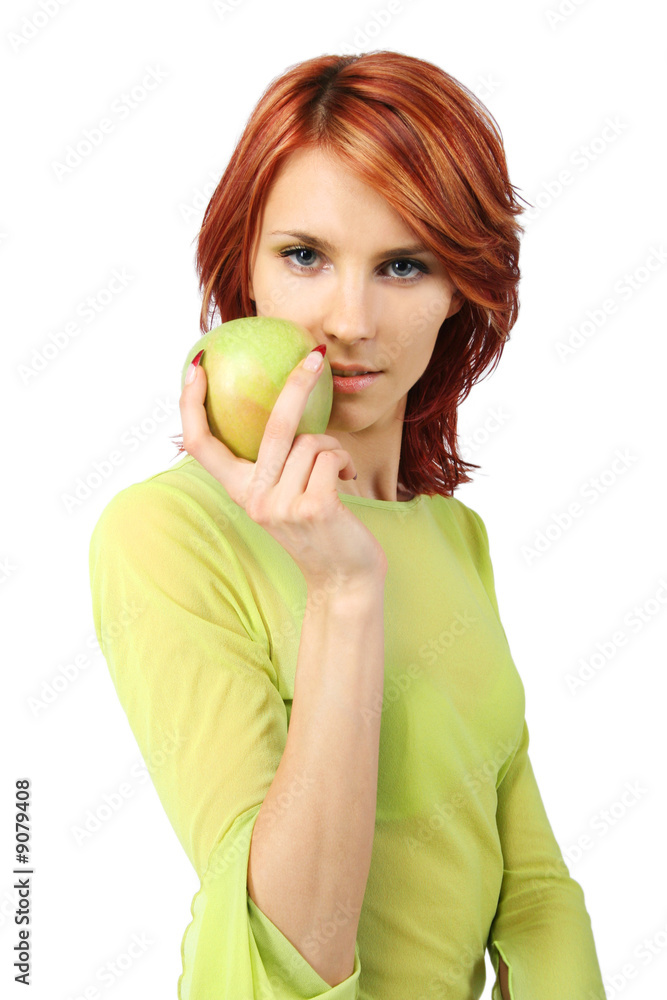 cute girl with fresh green apple