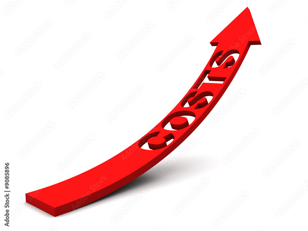 A red arrow curved up with the word costs cut out of it. A red arrow curved up with the word costs cut out of it.
