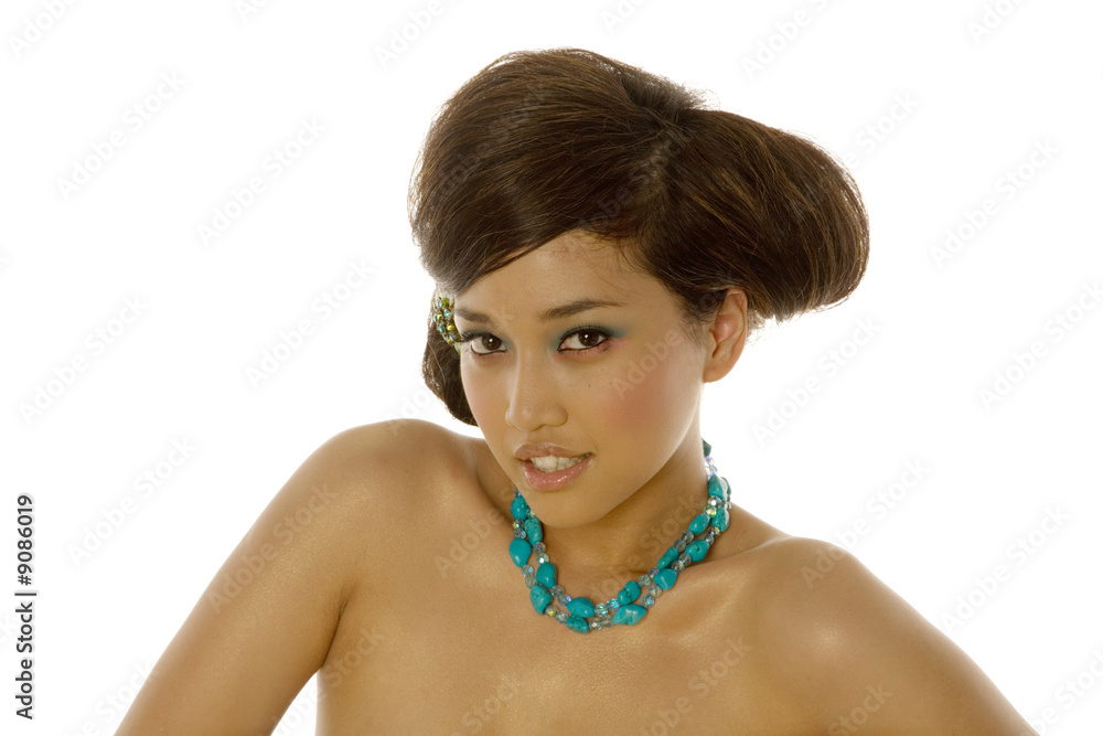 Beautiful asian woman with makeup and hairstyle
