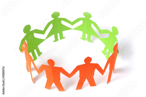 Paper people holding hands