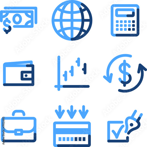 Finance icons, blue contour series