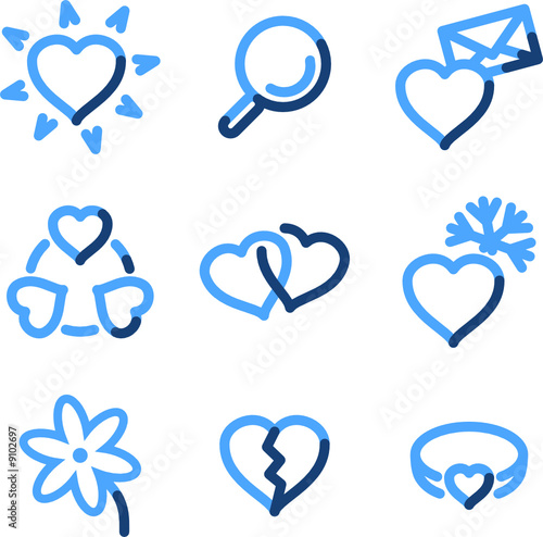Love icons, blue contour series