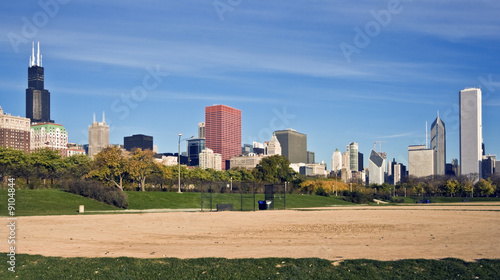 Panorama of Chicago with baseball field