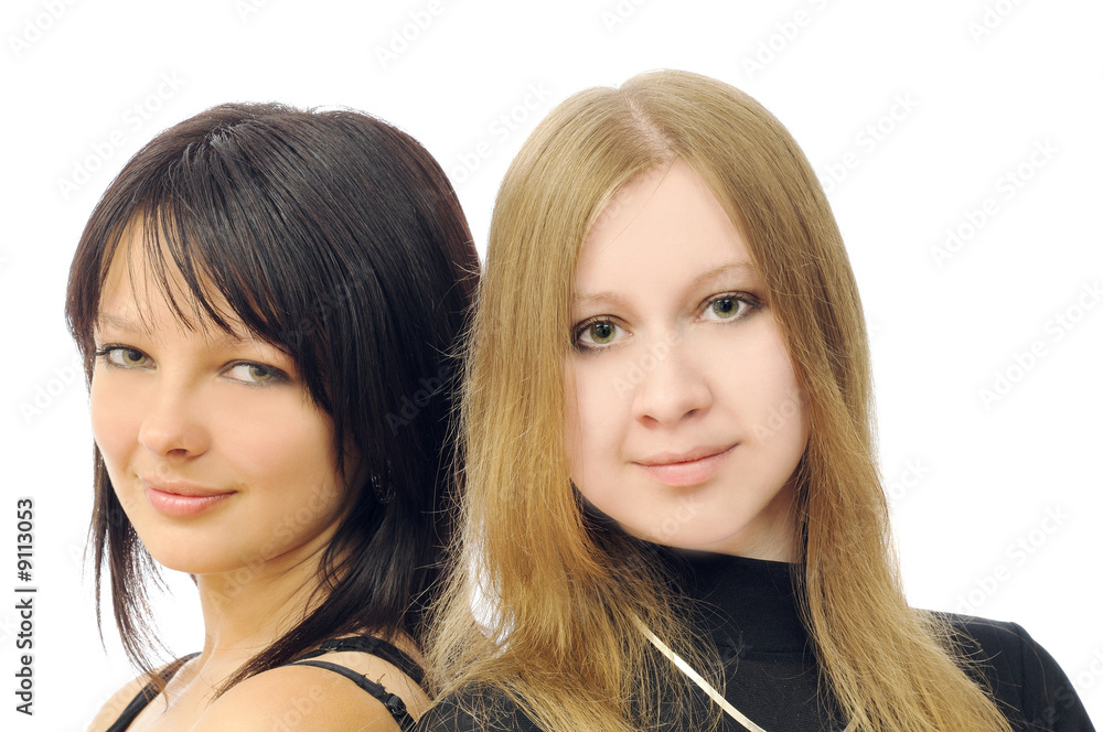 Two pretty girls, isolated on white Two pretty girls, isolated on white