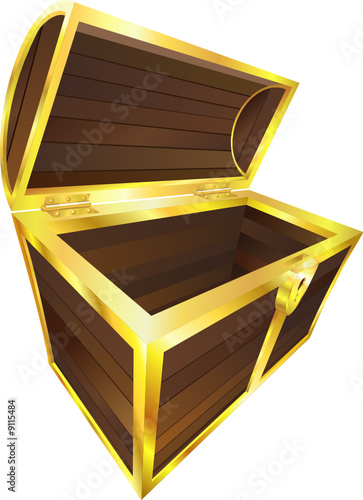 Empty wooden treasure or pirate chest