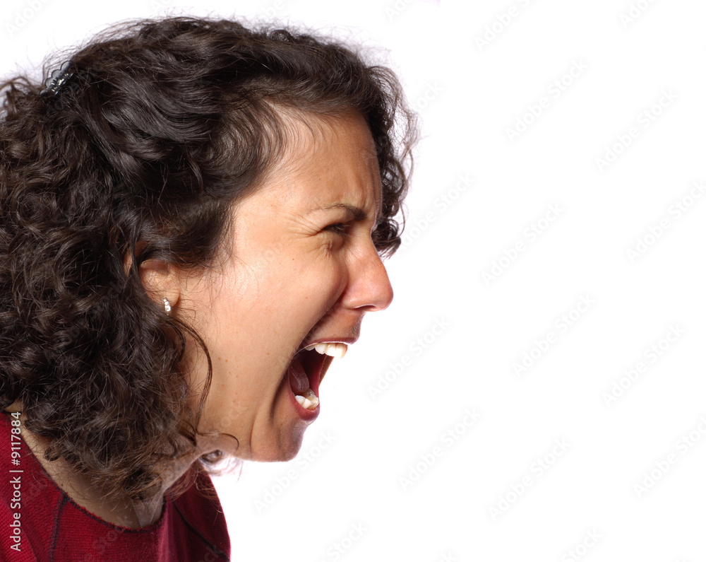 Portrait of a woman yelling her head off Portrait of a woman yelling her head off