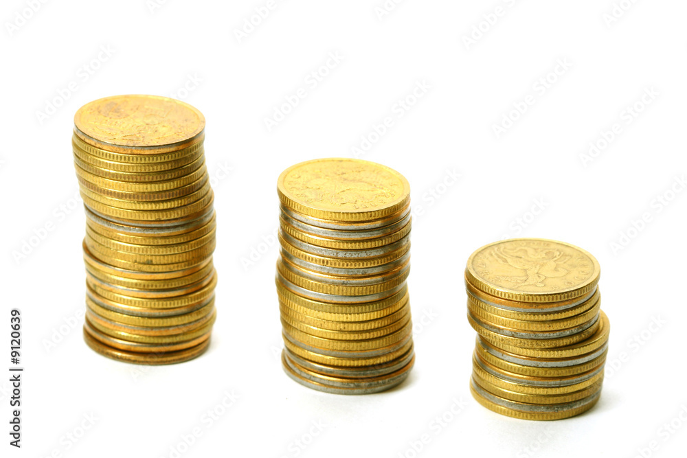 coins piles isolated on white background coins piles isolated on white background