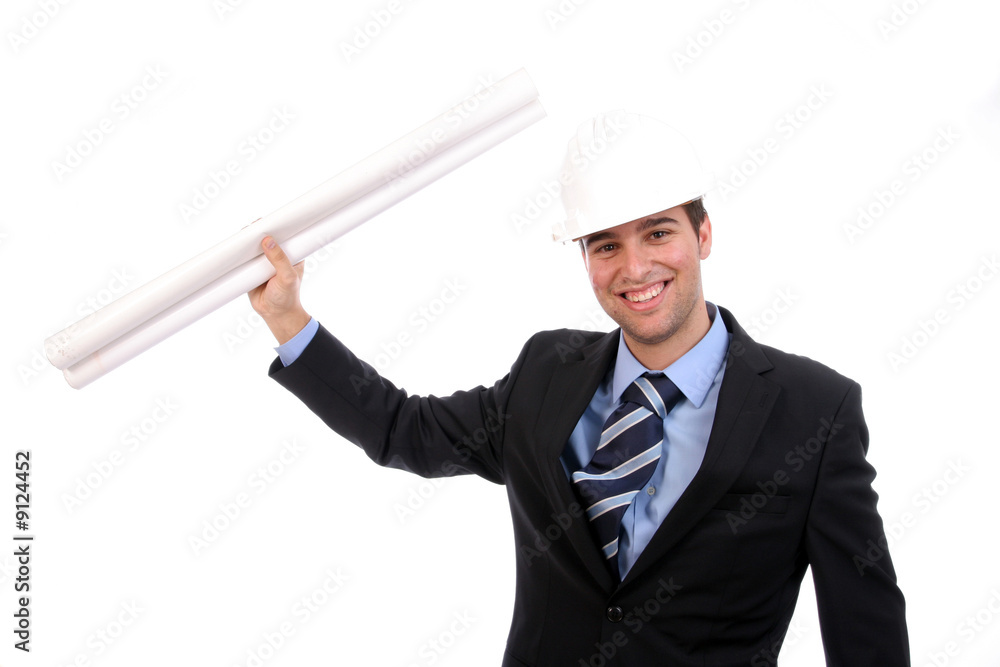 Successful engineer, very happy with new project, isolated Successful engineer, very happy with new project, isolated